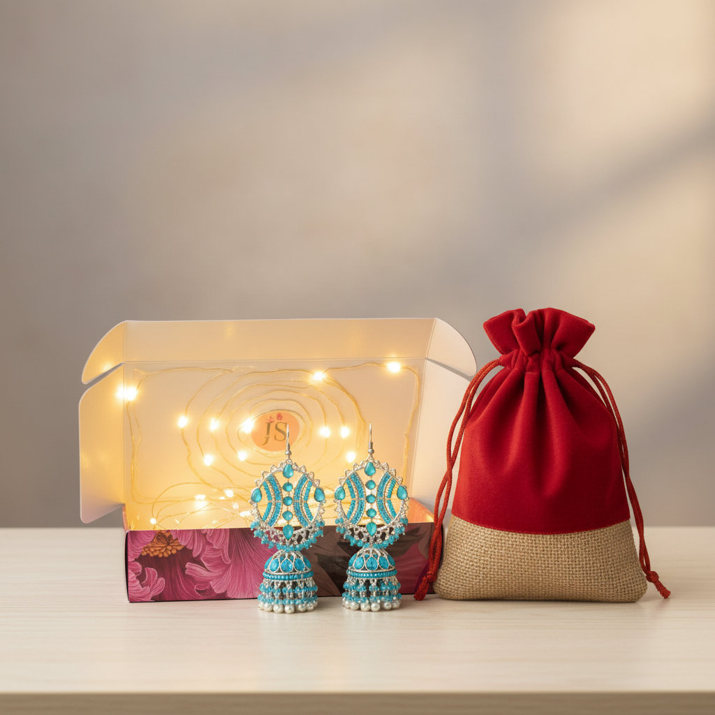 Valentine's Special Combo - Maula Mere Maula Jhumka with Decorated Gift Box & Red Velvet Bag